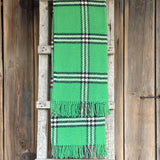 Zaļi/melni/balti rūtains aitas vilnas pleds ar bārkstīm 140X205cm