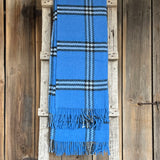 Zili/melni/balti rūtains aitas vilnas pleds ar bārkstīm 140X205cm