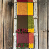 Bordo/sinepju dzelteni/zaļi rūtains aitas vilnas pleds ar bārkstīm 140X205cm