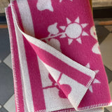 Koši rozā/piena balta bērnu 100% aitas vilnas sedziņa taureņiem un puķēm 100x140cm