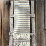 Piparmētru pelēkzaļš/gaiši zili/brūni/balti svītrains 100% aitas vilnas pleds ar baltām bārkstīm, 130x200cm