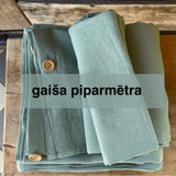 Gaišas piparmētras toņa mīkstināta 100% lina auduma gultas veļas komplekts- segas pārvalks, 2 spilvendrānas, palags