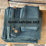 Tumšas salvijas zaļa toņa mīkstināta 100% lina auduma gultas veļas komplekts- segas pārvalks, 2 spilvendrānas, palags